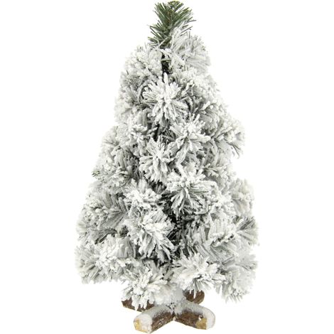 Mini Sapin de Noël Artificiel Givré et Enneigé sur Pied en Bois - Décoration de Table et de l'Avent - Petit Sapin Blanc Artificiel (1/4)
