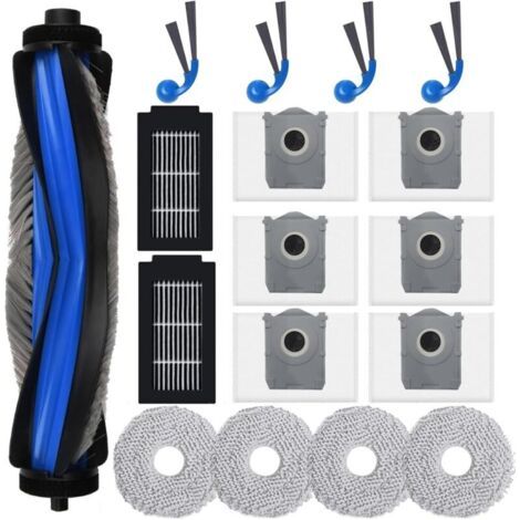 Zubehörset kompatibel mit den Saugrobotern ECOVACS DEEBOT T30C OMNI und T30C Omni Gen2: 1 Hauptbürste, 6 Staubbeutel, 4 Wischpads, 2 Filter, 4 Seitenbürsten. (1/4)
