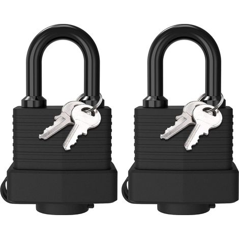 Candado con llave con protección termoplástica, [paquete de 2] Candado de latón resistente al agua, candado de acero laminado para exteriores resistente a la intemperie, 4 llaves, para casillero, gimn