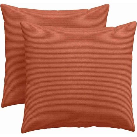 2 coussins canapé, velours côtelé rouge orange, 45x45 cm, housses amovibles, décoration intérieure salon (1/5)