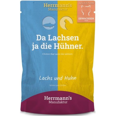 Herrmann's Selection Katzenfutter Bio-Nassfutter für Katzen 100-g-Beutel – Lachs und Bio-Huhn