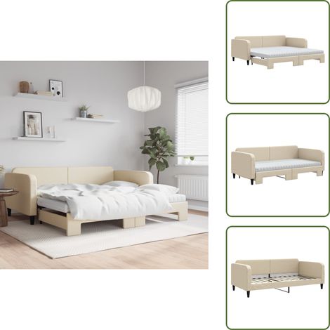 vidaXL Lit de jour avec gigogne et matelas crème 100x200 cm tissu