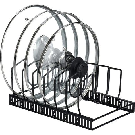 Porte-Couvercle - Egouttoir Métallique Réglable 7 Compartiments - Pour Casseroles Poêles et Couvercles - 30 x 19 x 13,3 cm (1/5)