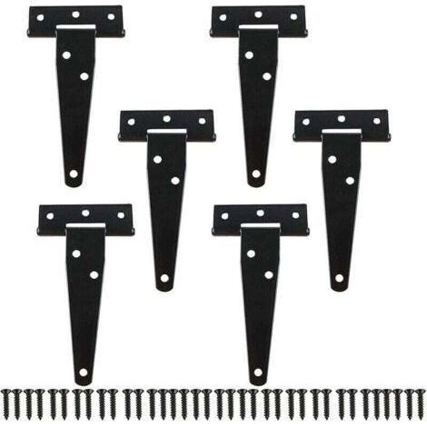 6 Pièces Charnières- 10cm Noir en T Métallique Charnière Porte de Grange avec Vis (1/5)
