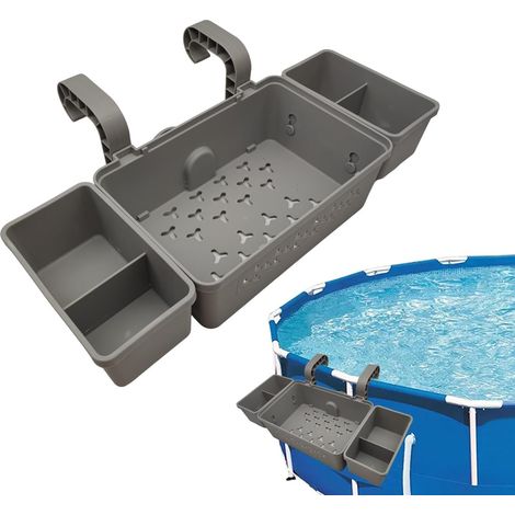 Cesta de almacenamiento para piscina, soporte multiusos para piscina, barandilla de doble cara, gris (1/5)