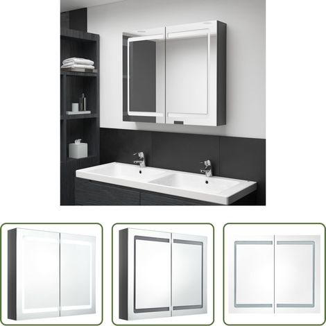 vidaXL Lumière LED - Armoire de salle de bain à miroir LED Gris brillant 80x12x68 cm (1/5)