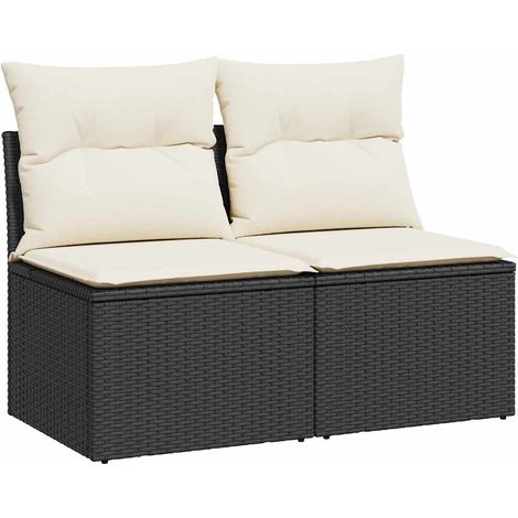 Salon de jardin avec coussins 2 pcs Mobilier de jardin noir résine tressée acacia (1/5)