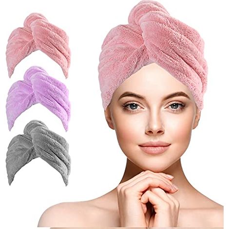 Serviette Cheveux, 3pcs Microfibre Cheveux Séchage Serviettes Serviettes de Séchage Super Absorbantes Convient pour Un Séchage Rapid (1/4)