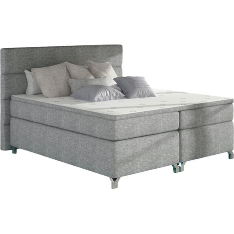 Lit boxspring 180x200 tissu gris clair Mador (1/5)