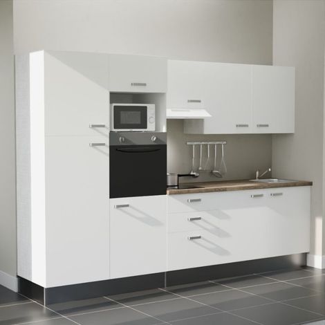 Kochnischen K46L-PT - 300 cm mit Arbeitsplatte und spüle - Weiße Front - Laminatplatte aus Holz - Edelstahl-Spüle - Kredenzen nein (1/4)