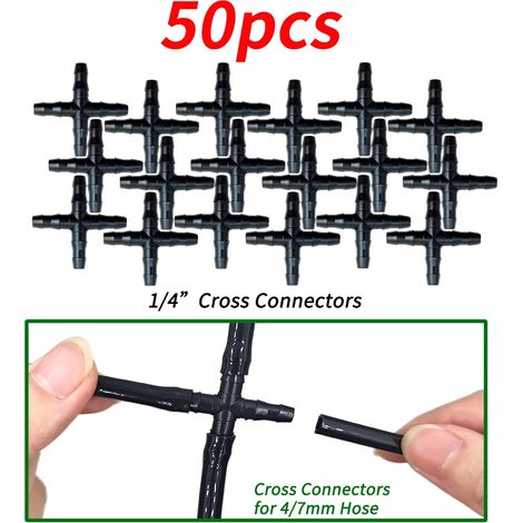 (F-50PCS-1/4'') Raccord cannelé 1/4'' pour tuyau d'arrosage 4/7 mm, micro-débit, arrosage goutte à goutte, connecteurs droits (1/5)