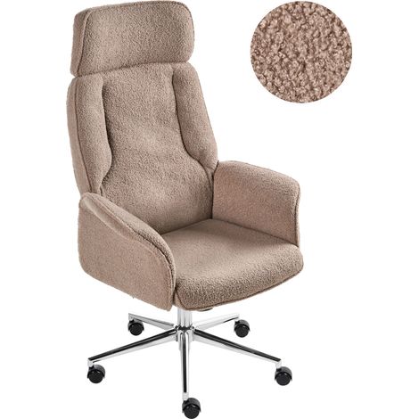 Silla de oficina moderna giratoria altura ajustable brazos curvados tapizado de bouclé marrón Pilot (1/5)