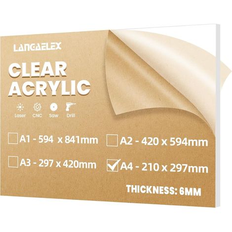Plaque Acrylique Coulé A4 6mm pour Remplacement Verre 210 x 297 mm Feuille Plastique Transparente Découpe sur Mesure pour Découpe Laser, Vitrine, Aquarium (1/5)