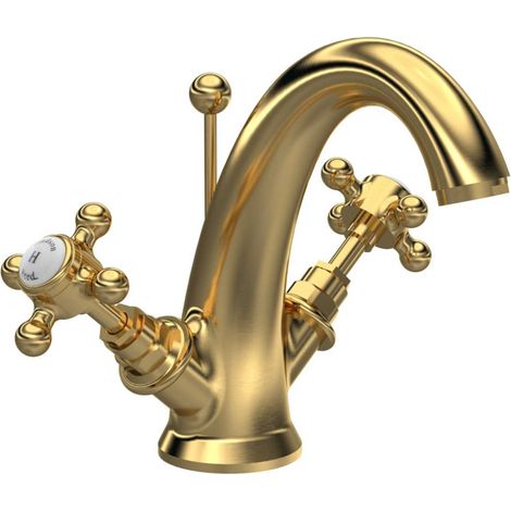 Hudson Reed Topaz Hexagonal Collar Mono Basin Mixer Tap with Pop Up Waste - Brushed Brass (1/3)