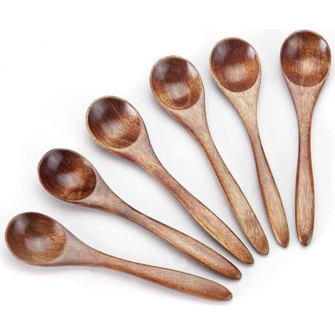 6pcs petites cuillères en bois, petites cuillères à café en bois servant des usiles en bois pour la cuisson de petites cuillères à condiments (1/5)