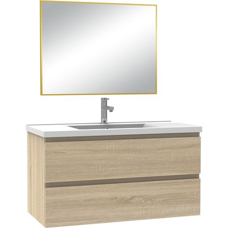 Ocean Meuble de Salle de Bain 100cm Chêne Wotan Ensemble de 3 Pièces Meuble avec Lavabo +Miroir