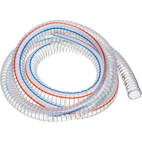 7/8" / 22mm ID Tuyau Renforcé Avec Fil Métallique 2 Mètres, Tuyau D'Aspiration En PVC Vinyle Haute Pression Résistant Aux Produits Chimiques Pour Eau Carburant, Transparent (1/5)