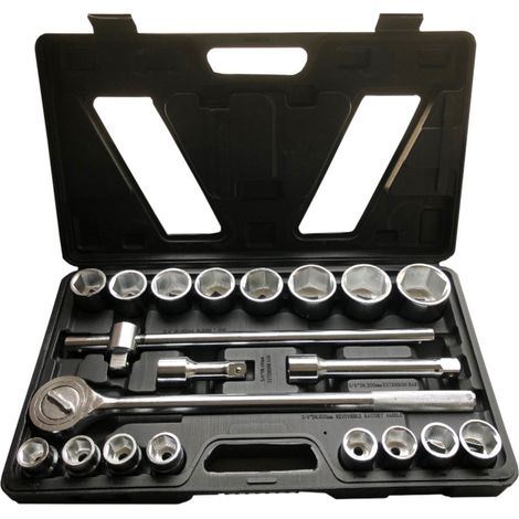 Coffret cliquet et douilles 20 pcs 6 pans 3/4" 19-50 mm – Cliquet réversible 500 mm – Acier chrome vanadium – Valise anti-chocs – Beast