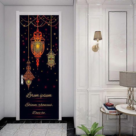 Décoration murale Eid Mubarak Ramadan, papier peint PVC 3D autocollant pour porte avec lanterne, imperméable et auto-adhésif (1/4)