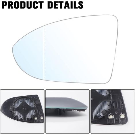 Espejo retrovisor de repuesto para Golf 7, asférico, calefaccionado, con placa de soporte, espejo exterior ajustable, repuesto de vidrio de marcha atrás (izquierdo), OEM: VW (5G0857521/2) (1/4)