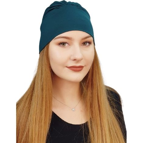 Turbante de bambú verde botella de Jasmina, también arrugado después de la quimioterapia. (1/5)