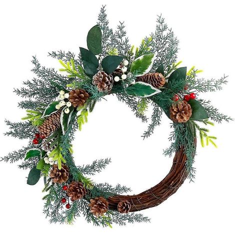 Couronne de Noël avec pommes de pin et baies pour porte, couloir, porche (1/4)