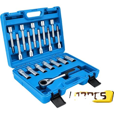 Jeu d'outils de suspension de moyeu de direction, acier chrome-vanadium, douille traversante de 21 mm, douilles profondes de 82 mm, rallonges : hexagonales et fentes, cliquet réversible (1/5)