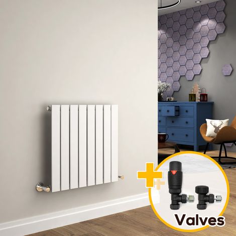 ELEGANT Designer Radiator 600 x 600 mm White Horizontal Radiator Flat Panel Bathroom Central Heating + Anthracite Thermostatic Radiator Valves (1/5)
