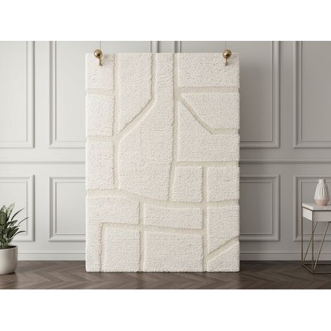 BOBOCHIC - Tapis poils longs MARINA motif graphique 200x290 Ecru (1/5)