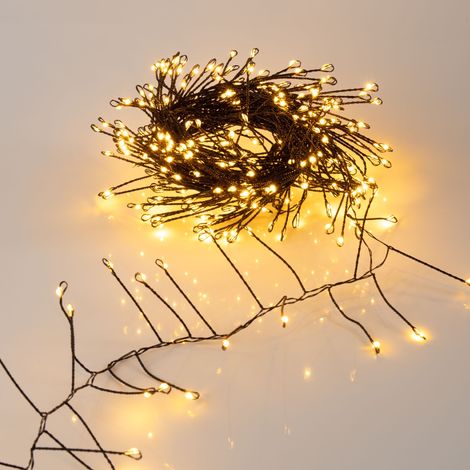 Draht Lichterkette warm weiß mit Timer und 8 Funktionen - 480 LED - Leuchtdraht schwarz 6 m für Außen und Innen mit Netzstecker