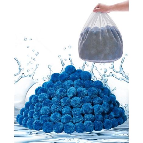 Filter Balls für Sandfilter, 1,83 kg, Filterbälle ersetzen Pool-Filtersand, wiederverwendbares blaues Filtermedium aus Polyesterfaser mit Waschbeutel, für Schwimmbecken, Aquarium, Aufstellbecken (1/5)