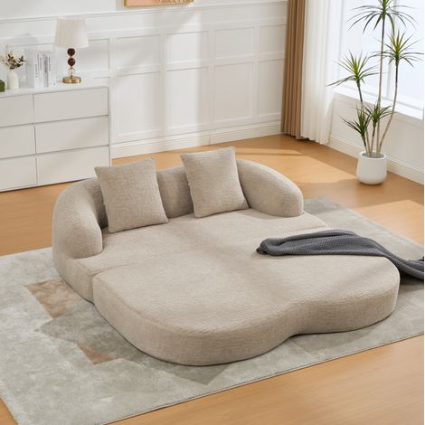 Canapé convertible 2 places 157x84x65 cm en chenille kaki, gain de place pour salon FloraGrace (1/5)
