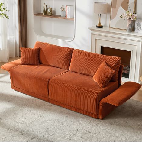 Divano letto convertibile 183 x 84 x 62 cm arancione, tessuto velluto a coste, MEUBLIV (1/5)