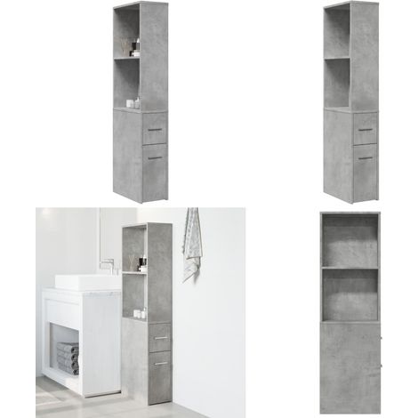 Badschrank Schmal mit Rollen Betongrau Holzwerkstoff - Schrank - Schubladen