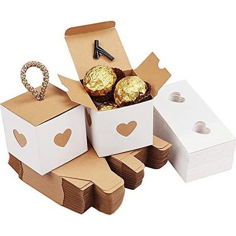 Lot de 50 boîtes cadeaux en papier kraft, boîtes à bonbons en papier kraft, boîtes en papier kraft marron (1/5)