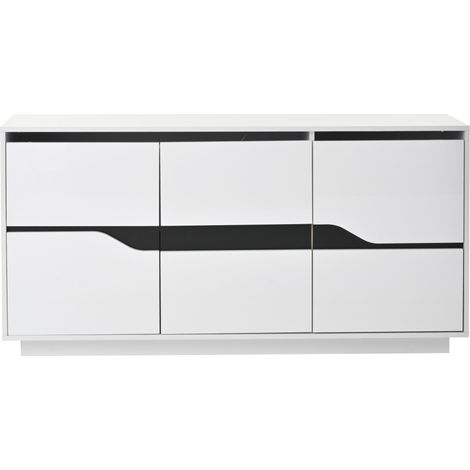 Aparador de salón 140 x 40 x 70 cm blanco y negro con 3 puertas, LED y estantes regulables (1/5)