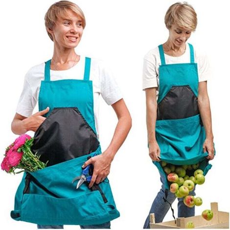 Harvest Apron (Blue), Canvas Bag for Fruit Picking - Adjustable Large Capacity Harvest Apron with Bottom Opening and Double Clips for Gardeners MUMU (1/4)