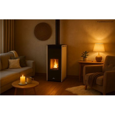Poêle à granules sans électricité 10 kW - BRONPI Free 11  Ivoire
