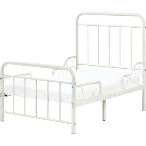 Cama infantil extensible de hierro metal 90 x130/160/200 cm con somier de láminas blanco crema Anais