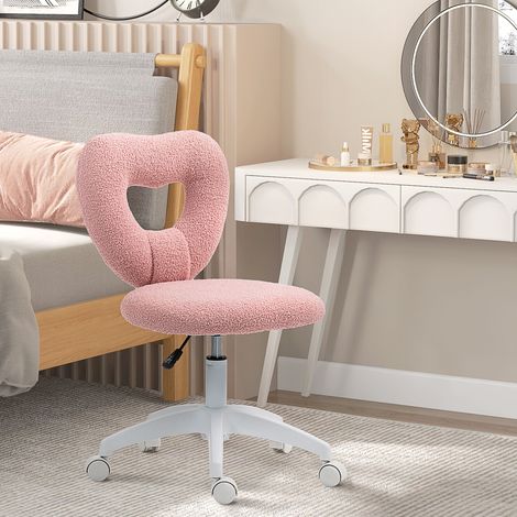 REDOM Chaise de bureau 45x56x78 cm avec dossier en forme de cœur réglable en hauteur tissu polyester rose (1/5)