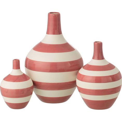 Set de 3 vases en porcelaine rayée blanc rose - blanc et rose (1/3)