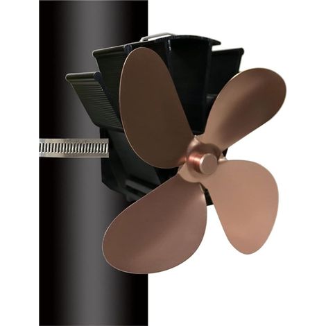 Ventilateur de cheminée 4 pales, récupérateur de chaleur pour poêle à bois/tuyau de fumée en bronze, fixation sur conduit de cheminée. (1/5)