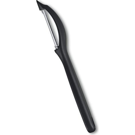 Universeller Obst- und Gemüseschäler, extra scharf, gezahnte Klinge, doppelseitig, ergonomischer Griff, schwarz (1/4)