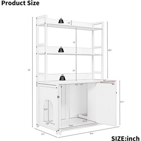 Armoire pour bac à litière grand modèle – Étagère de rangement, meuble lavabo caché, maison en bois avec griffoir, deux portes, contrôle des odeurs, noir – Hygiène et intégration (1/5)