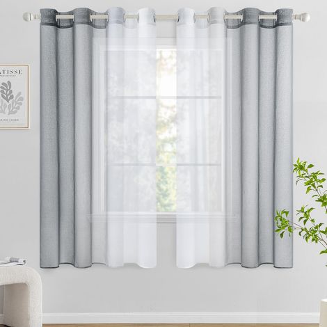 Rideau Voilage Court Rideaux Dégradé à Oeillet 140x175 cm Gris (1/5)