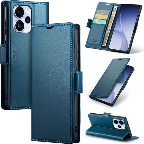 Custodia per Oppo Reno 15 Pro 5G, Litchi lucido, con portafoglio a libro, blu