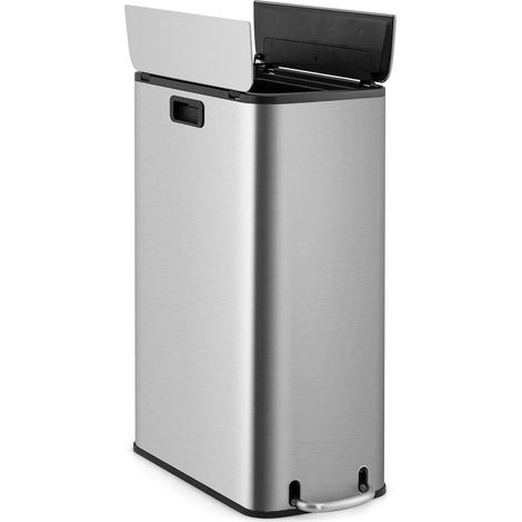 Goplus – Poubelle à pédale 45 L en métal inoxydable – Couvercle à ailettes – Ouverture silencieuse – Seau amovible – Dimensions 52 x 26 x 68 cm (1/5)