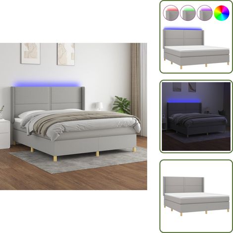Cama gris claro - vidaXL Cama box spring colchón y luces LED tela gris claro 180x200 cm - Cama con cabecero ajustable