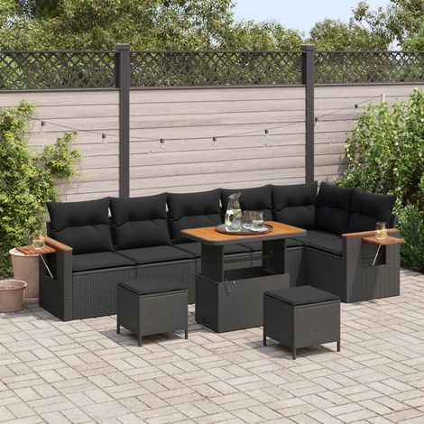 vidaXL Gartensofa-set 9 pcs Schwarz Poly-Rattan (1/5)
