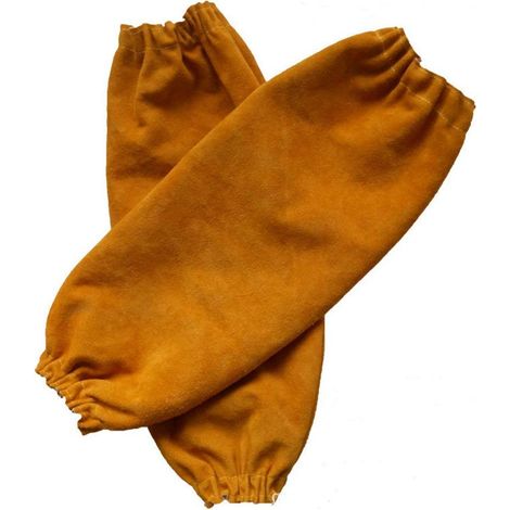 Manicotti per saldatura in pelle per uomo e donna, resistenti al calore e alle fiamme con polsino elastico, protezioni per braccia lunghe 19" per saldatori